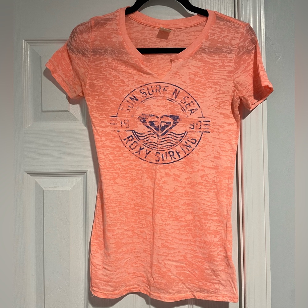 Roxy Coral Pink Burnout Logo Tee